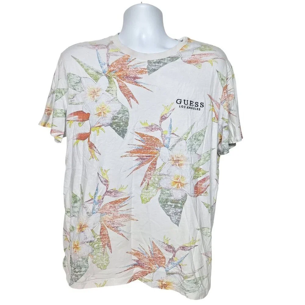 Guess Los Angeles Men's Tropical Floral Bird Print T-Shirt XL - Picture 2 of 7